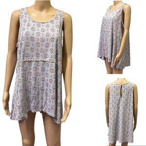 Lauren Conrad Floral Sleeveless Crochet Lace Detail Light Blue Top Womens XL